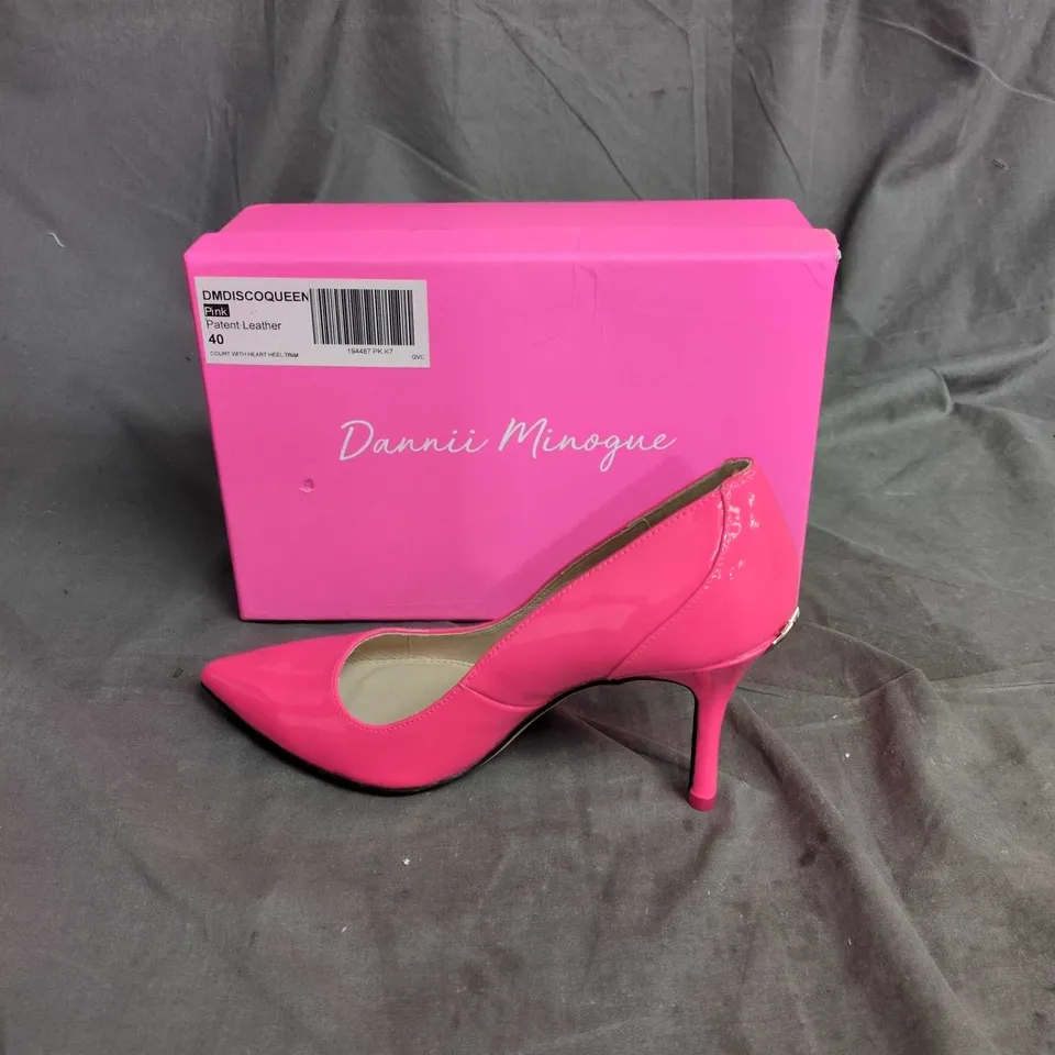 DANNII MINOGUE PINK PATENT LEATHER HIGH HEELS – UK7 (EU40) – BOXED