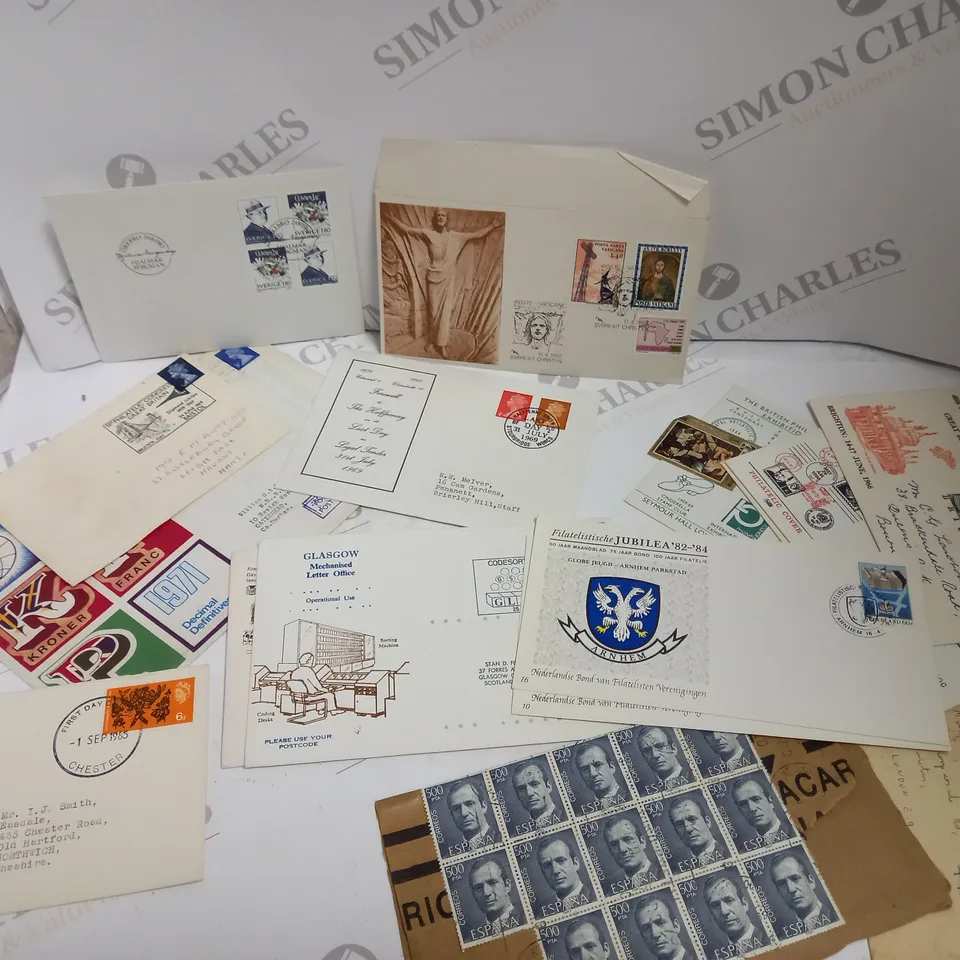 BOX OF APPROX 50 ASSORTED STAMPS FROM VARIOUS COUNTRIES AND DATE RANGES