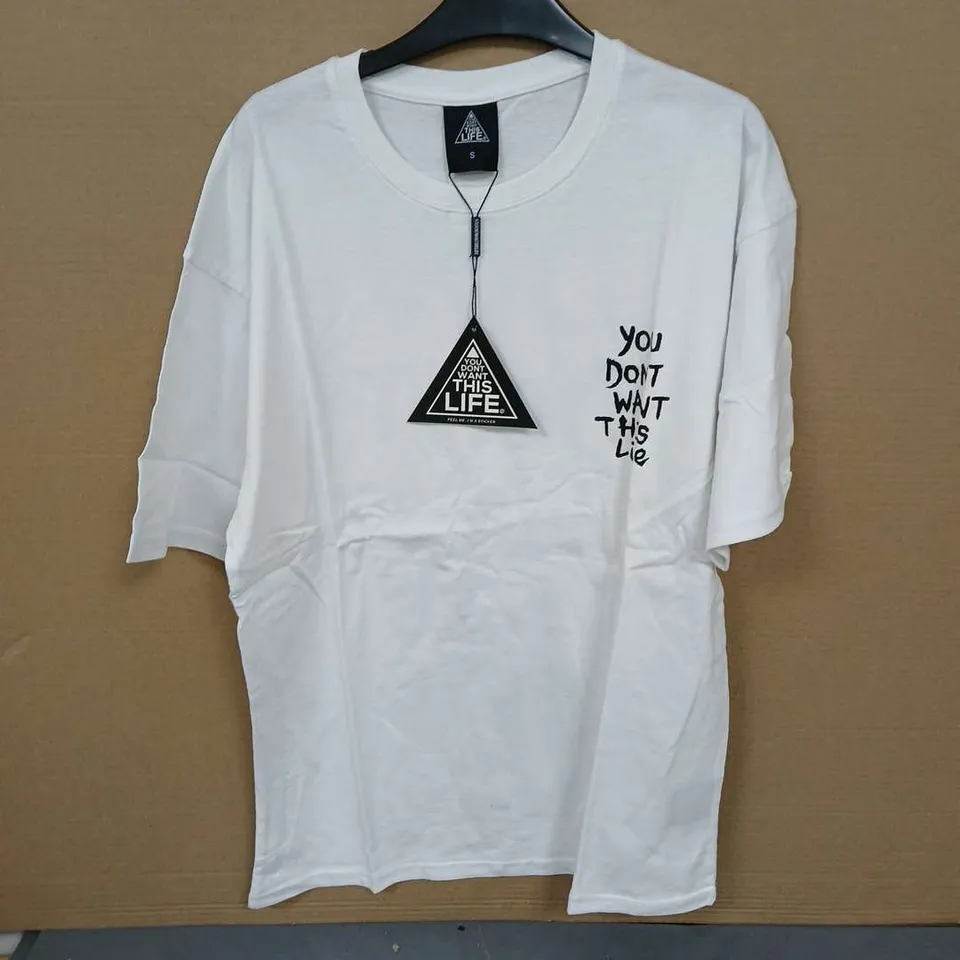 APPROXIMATELY 16 T- SHIRTS IN SMALL SIZE  WITH YOU DON'T WANT THIS LIFE LOGO .