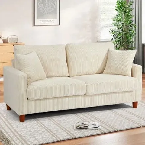 BOXED 2 SEATER SOFA CORDUROY  -BEIGE-