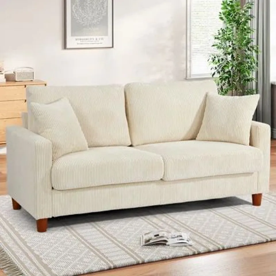 BOXED 2 SEATER SOFA CORDUROY  -BEIGE-