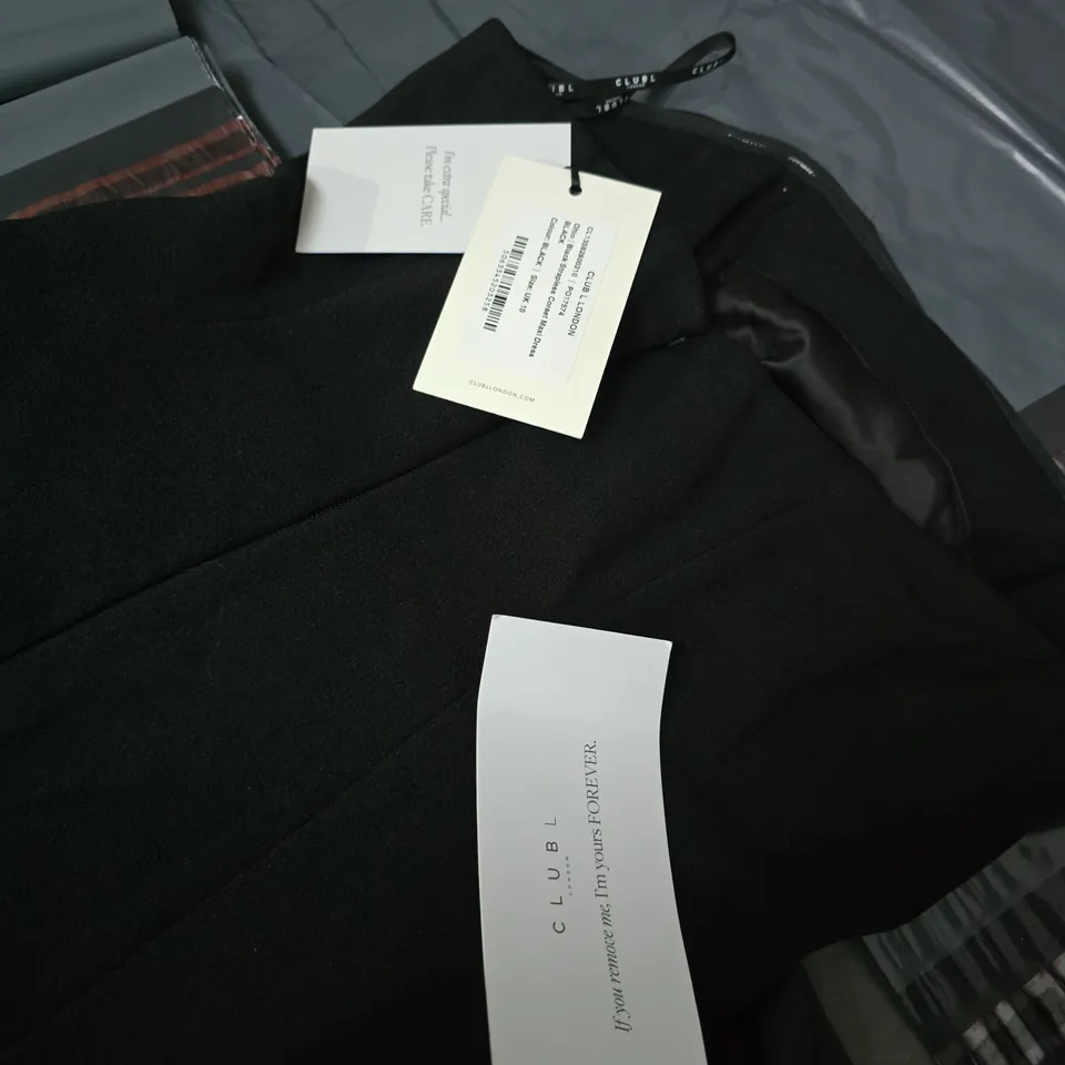 CLUB LONDON BLACK EVENING DRESS WITH PEPLUM BODICE & SPAGHETTI STRAPS SIZE 10 UK