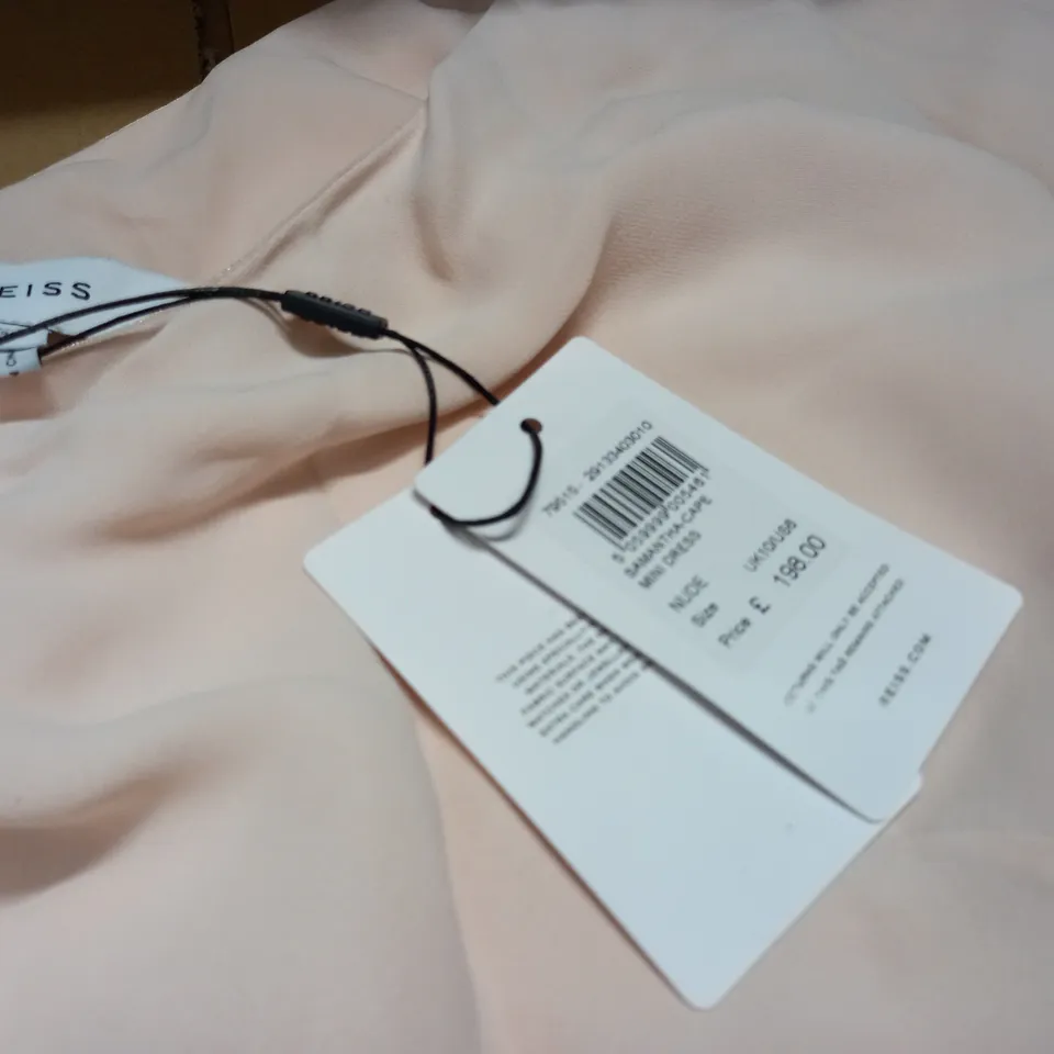 REISS SAMANTHA CAPE MINI DRESS IN NUDE - UK 10