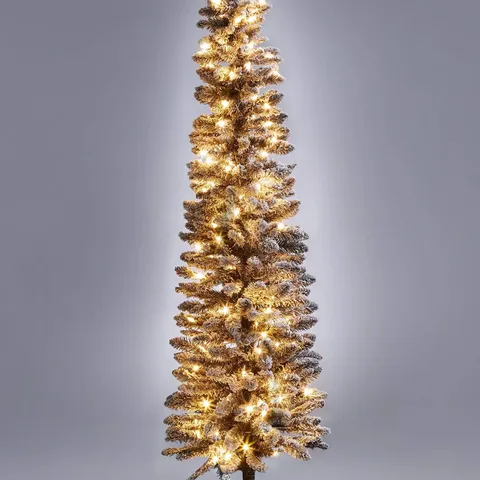 BOXED 6FT PRE LIT FLOCKED PENCIL BLACK CHRISTMAS TREE