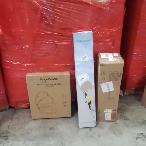 PALLET OF ASSORTED HOUSEHOLD GOODS AND PRODUCTS TO INCLUDE;TOILET SEAT,CRUTCH,CEILING FAN