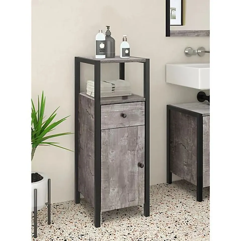 BOXED CHRIS CABINET WITH 1 DOOR / 1 DRAWER IN CONCRETE LOOK (1 BOX)