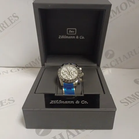 BOXED ZIHLMANN AND CO LUXURY CHRONOGRAPH WATCH - 3ATM WATER RESISTANT - STAINLESS STEEL STRAP