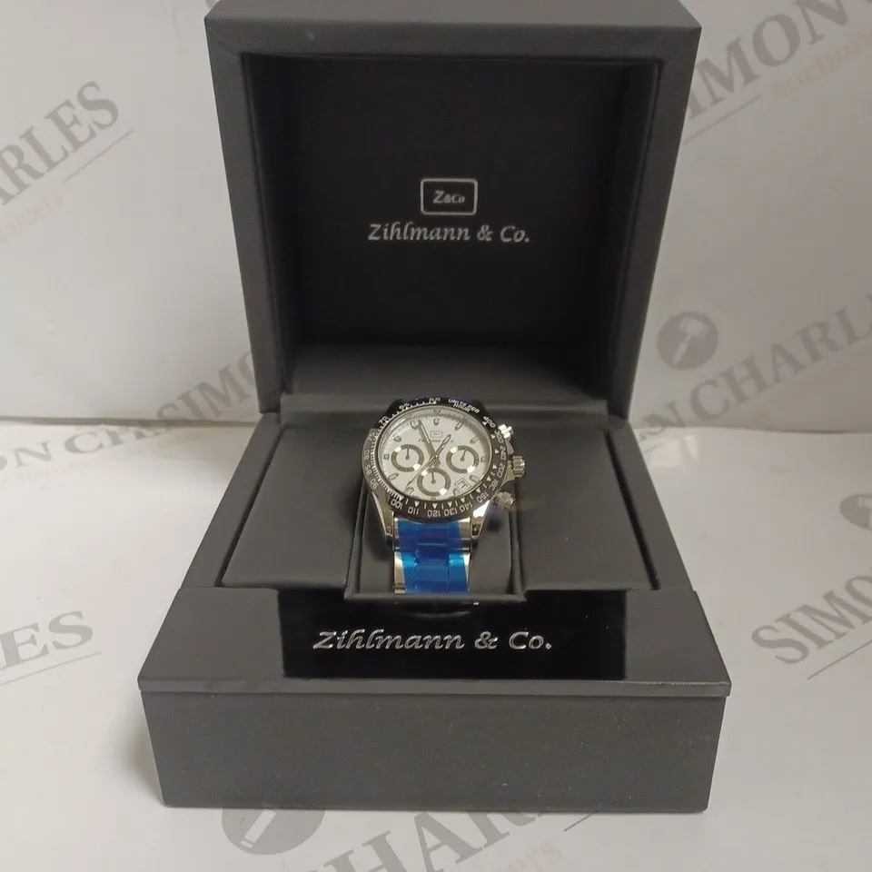 BOXED ZIHLMANN AND CO LUXURY CHRONOGRAPH WATCH - 3ATM WATER RESISTANT - STAINLESS STEEL STRAP 