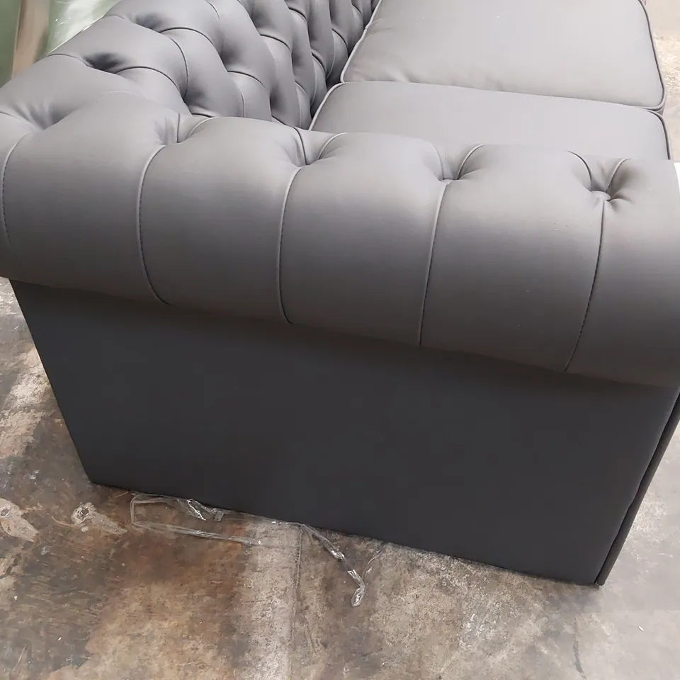 DESIGNER THREE SEATER CHESTERFIELD SOFA GREY LEATHER 