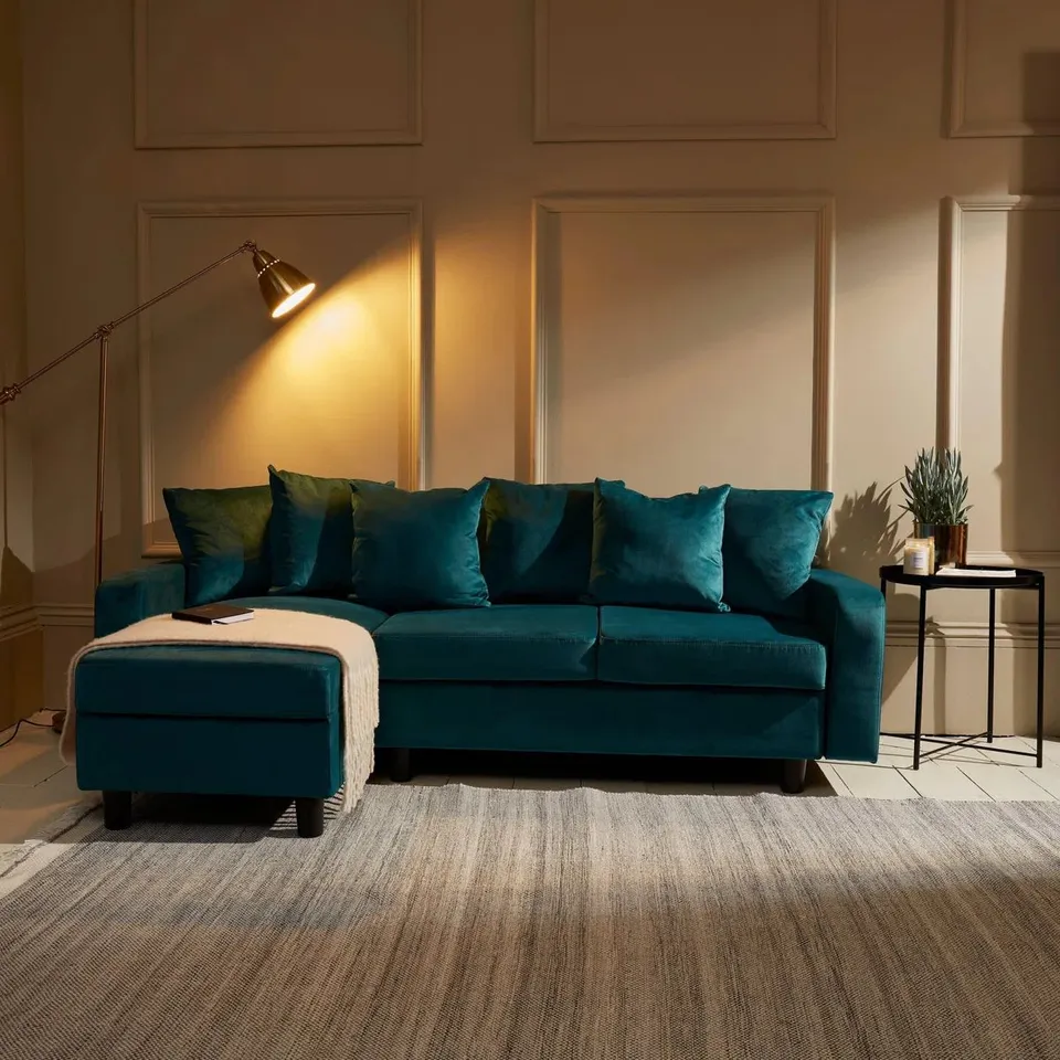 BOXED MITZI REVERSIBLE CORNER SOFA - SOFT TEAL VELVET (2 BOXES)