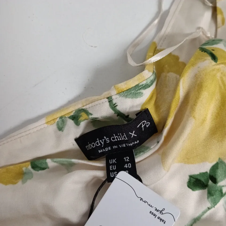 NOBODY'S CHILD FLORAL PRINT DRESS – YELLOW ON CREAM, UK 12 (EU 40), MADE IN VIETNAM