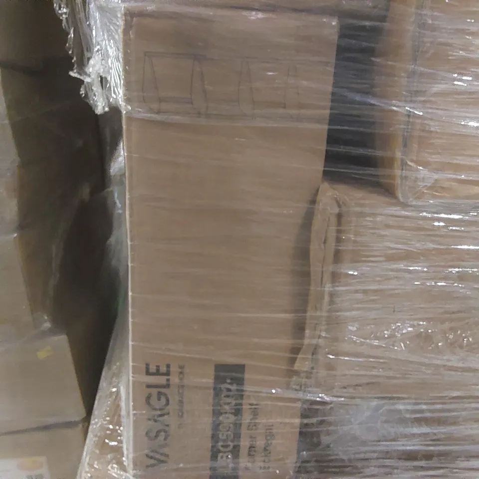 PALLET CONTAINING A LARGE QUANTITY OF FURNITURE ITEMS INCLUDING: CAT LITTER BOX, CORNER SHELF, DRESSER ECT