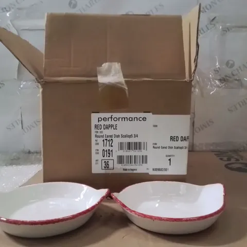 BOXED STEELITE ROUND EARED DISH SCALLOP DISH APPROXIMATELY 36
