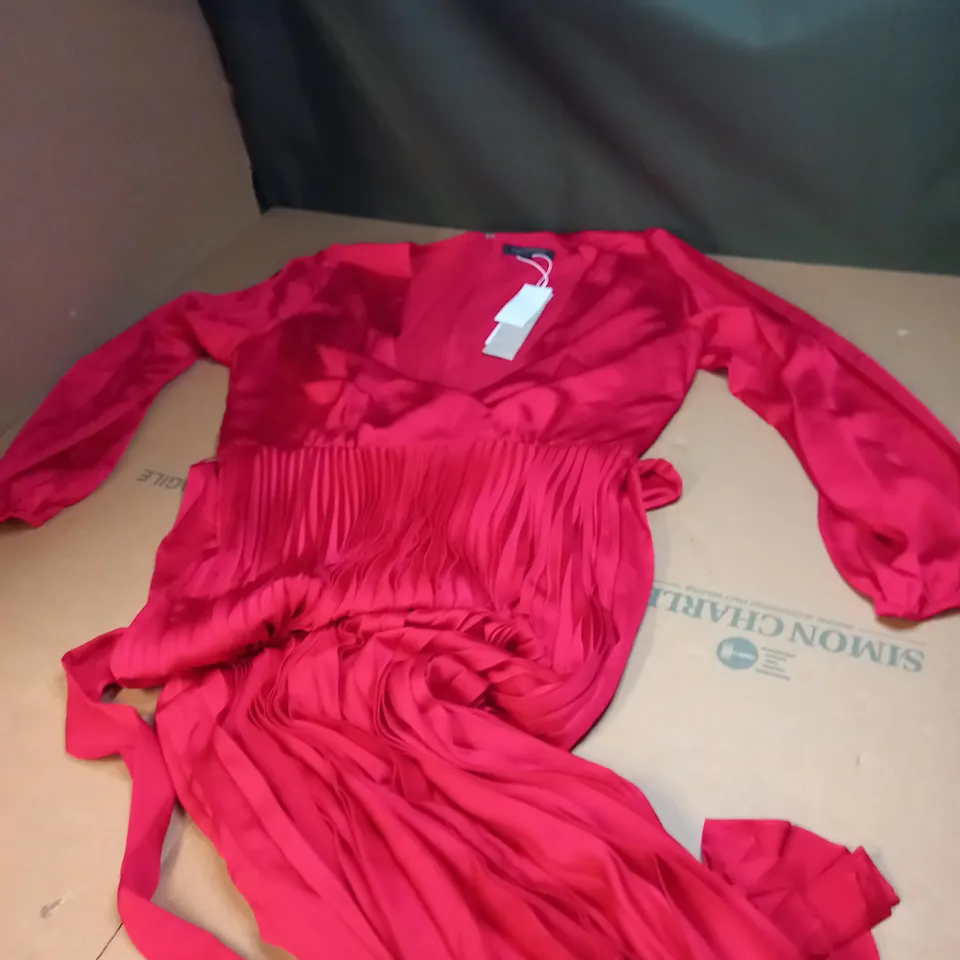 WOMENS ELLERY PLEATED WRAP MIDI DRESS SIZE 14