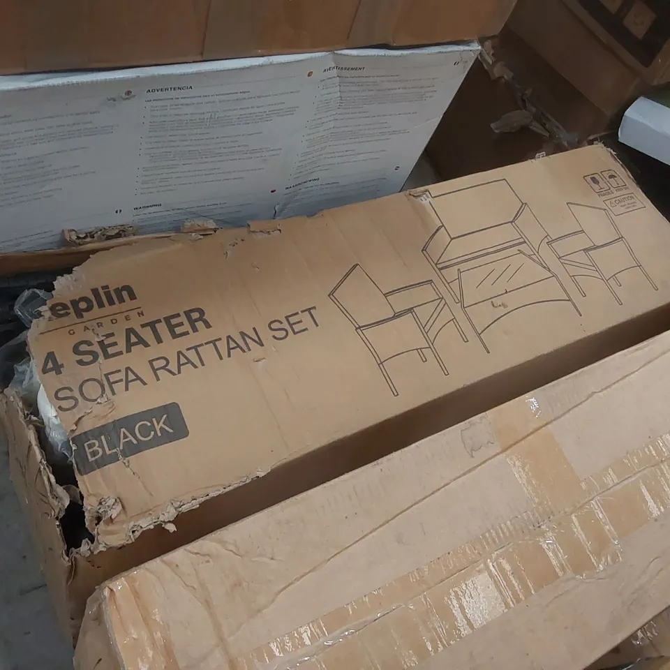 BOXED KEPLIN 4 SEATER SOFA RATTAN SET -BLACK-