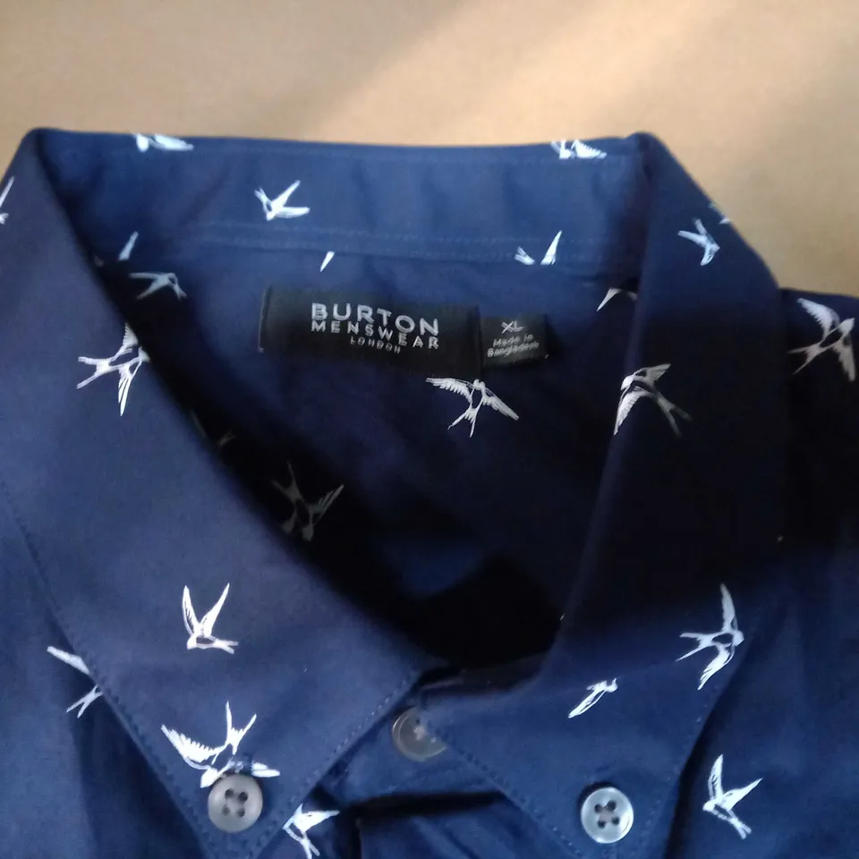 BURTON MENS NAVY PRINT SLIM FIT SHIRT - XL