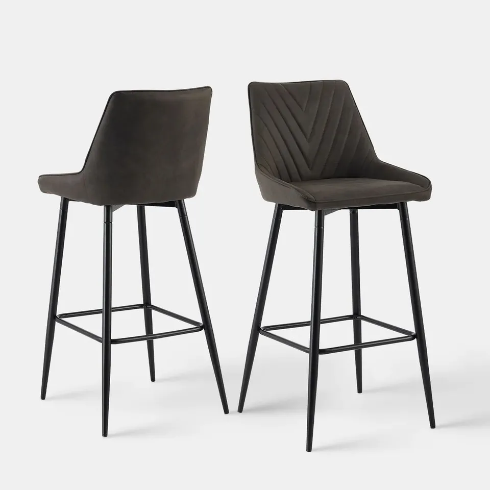 BOXED LOURDES SET OF TWO GREY BAR STOOLS