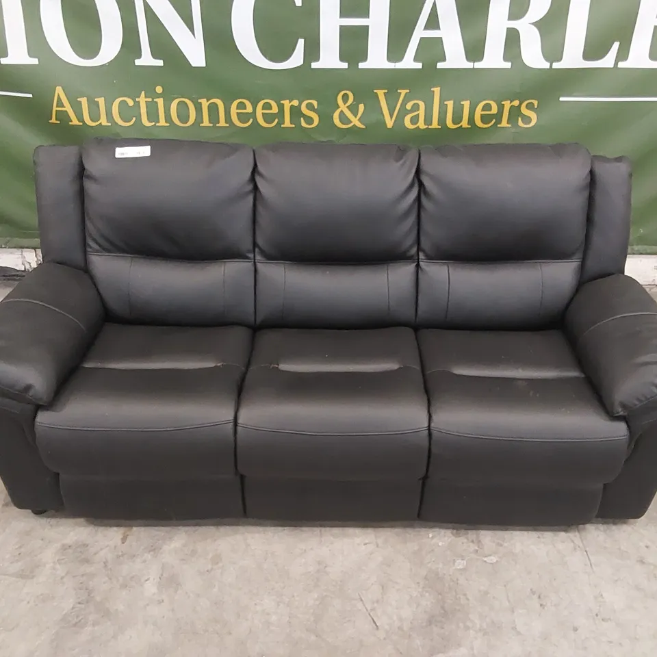 QUALITY DESIGNER FAUX LEATHER 3 SEATER SOFA - BLACK