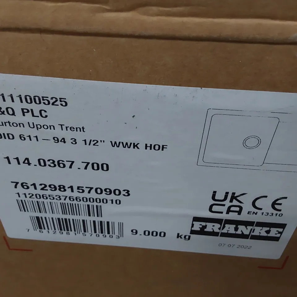 BOXED FRANKE SINGLE BOWL SINK & DRAINER WHITE COMPOSITE 