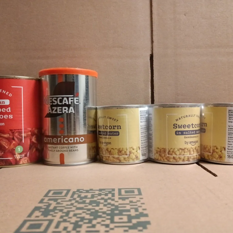 APPROXIMATELY 10 ASSORTED FOOD AND DRINK ITEMS TO INCLUDE NESCAFE, CHOPPED TOMATOES, ETC