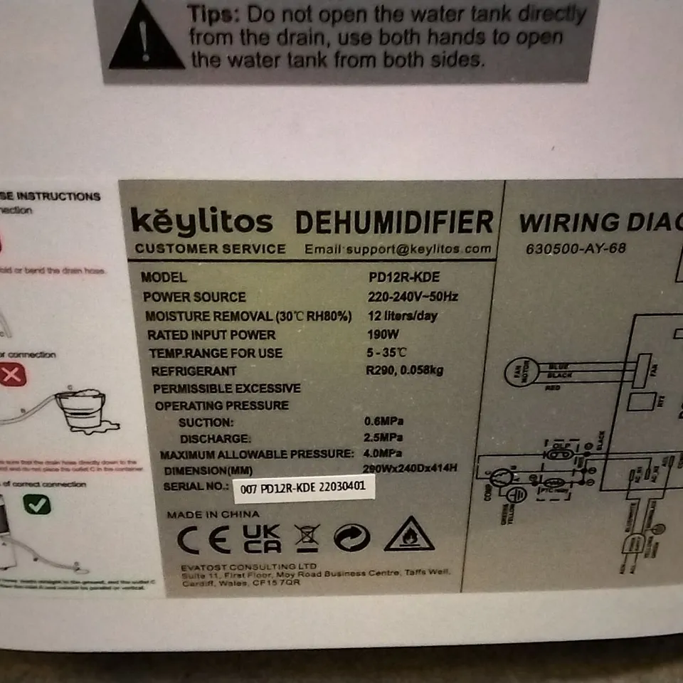KEYLITOS DEHUMIDIFIER 