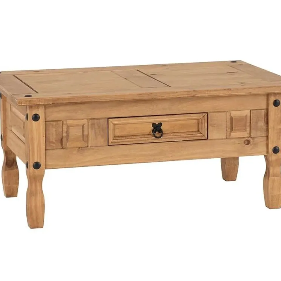 BOXED SECONIQUE CORONA 1 DRAWER COFFEE TABLE - DISTRESSED WAX PINE (1 BOX)