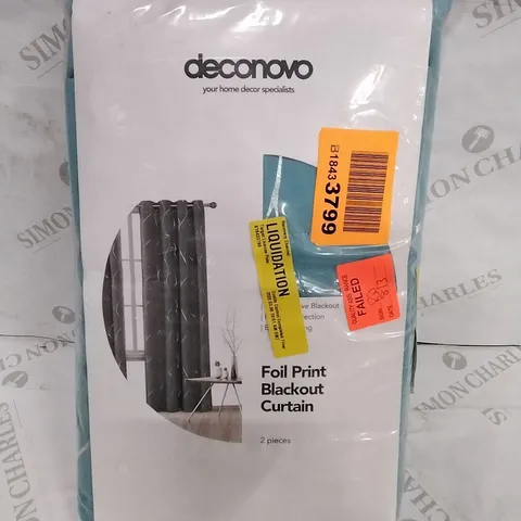 BAGGED DECONOVO FOIL PRINT BLACKOUT CURTAINS - COLOUR - BLUE & SILVER - SIZE: 132CM X 229CM