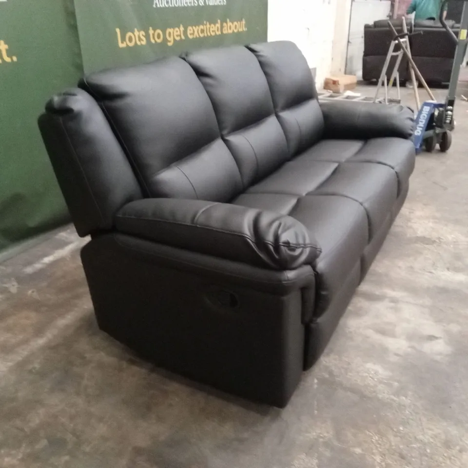 ALBION LUXURY FAUX LEATHER 3 SEATER HIGH BACK MANUAL RECLINER SOFA - BLACK RRP £619
