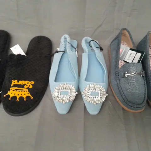BOX OF APPROXIMATELY 8 ASSORTED PAIRS OF SHOES AND FOOTWEAR ITEMS IN VARIOUS STYLES AND SIZES TO INCLUDE ZARA, COTTON TRADERS, ETC