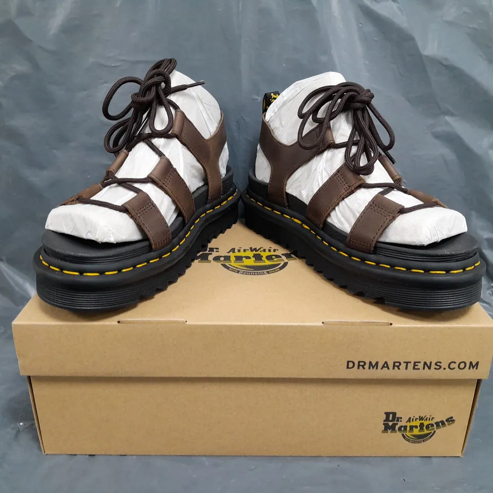 BOXED PAIR OF DR MARTENS NARTILLA SANDALS IN DARK BROWN SIZE UK 7