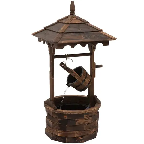 BOXED OUTSUNNY WOODEN GARDEN WISHING WELL FOUNTAIN BARREL WATERFALL RUSTIC WOOD WITH PUMP GARDEN DÉCOR ORNAMENT (1 BOX)