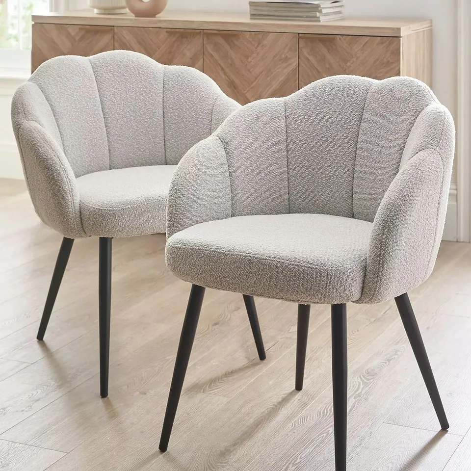 ANGEL PAIR OF BOUCLE DINING CHAIRS - CREAM/BLACK