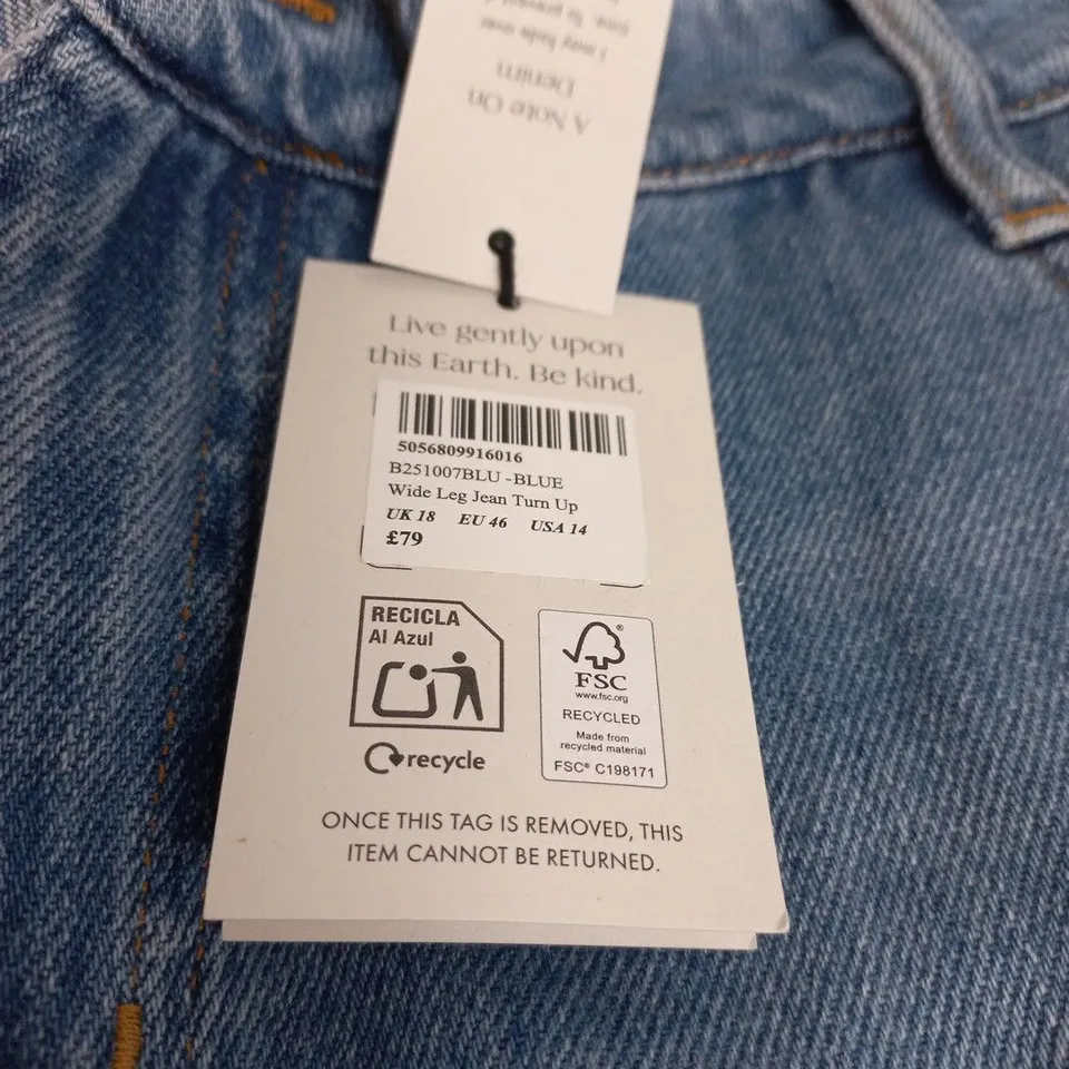 NOBODY'S CHILD WIDE LEG JEANS TURN UP – UK 18 (EU 46), BLUE