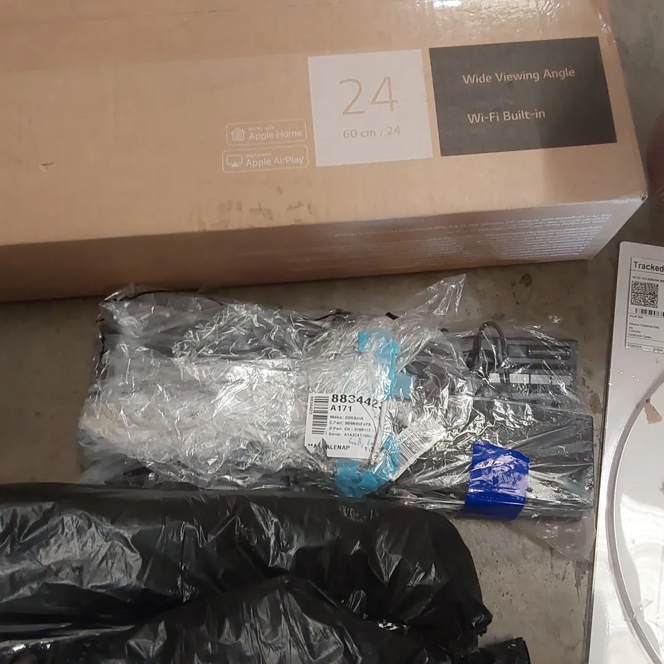 PALLET OF ASSORTED ITEMS INCLUDING: LG SMART TV, WEED BARRIER FABRIC, KEYBOARD, WEDGE PILLOW ECT