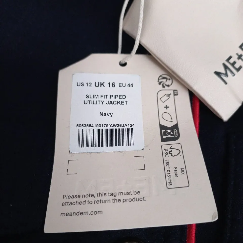 ME+EM SLIM FIT PIPED UTILITY JACKET – NAVY, UK 16 (US 12, EU 44)