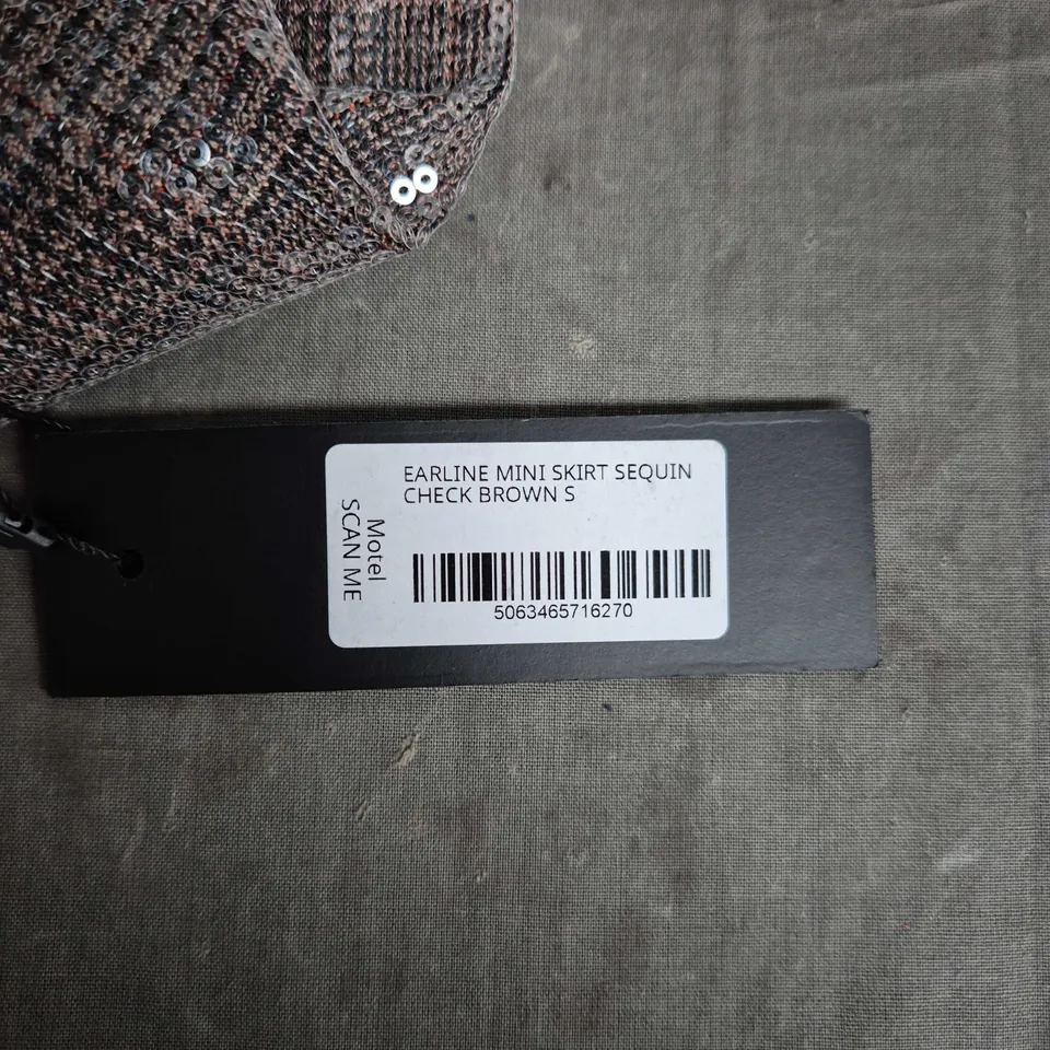 MOTEL EARLINE MINI SKIRT - SEQUIN CHECK BROWN, SIZE S