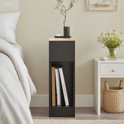 BOXED MIKHAELA 1 DRAWER BEDSIDE TABLE - SET OF 2, BLACK (1 BOX)