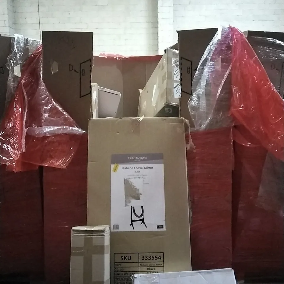 PALLET OF HOUSEHOLD ITEMS TO INCLUDE MIRROR, BED CANOPY, 3D WALL PANELS,WARDROBE, 3D PRINTER AND OTHER ASSORTED ITEMS...