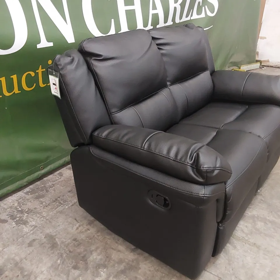 ALBION LUXURY FAUX LEATHER 2 SEATER HIGH BACK MANUAL RECLINER SOFA - BLACK RRP £549