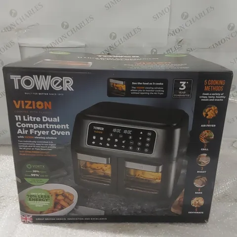 BOXED TOWER 11 LITRE DUAL COMPARTMENT AIR FRYER 