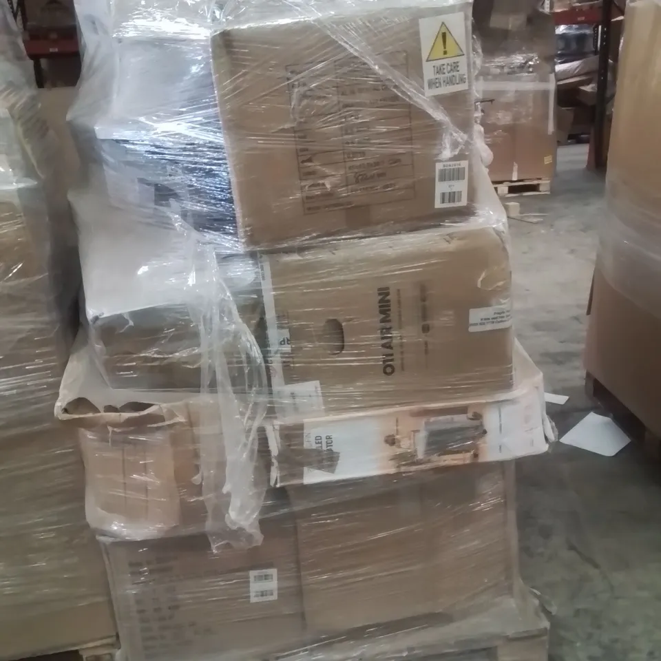 Pallet containing various electrical items and household products to include:7l kettle,2000w radiator,2000w stove heater