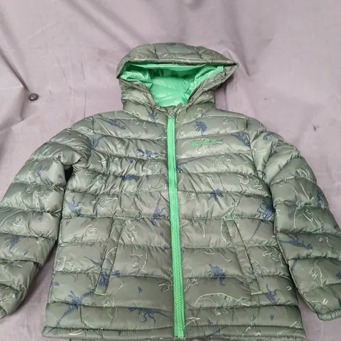 MOUNTAIN WAREHOUSE LIGHTWEIGHT WATER RESISTANT DINOSAUR COAT IN GREEN - 5-6YRS