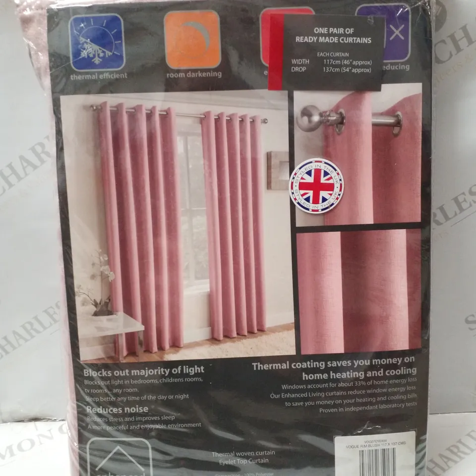 BRAND NEW ENHANCED LIVING VOGUE 117×137CM BLOCKOUT THERMAL CURTAINS - BLUSH