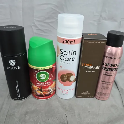 APPROXIMATELY 10 ASSORTED AEROSOLS TO INCLUDE MANE, AIR WICK AND REVOLUTION