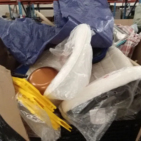 PALLET OF ASSORTED PRODUCTS AND ITEMS TO INCLUDE;DINING STOOL BACKREST,PAN, DECORATION,TRAINERS,BLANKET,ETC