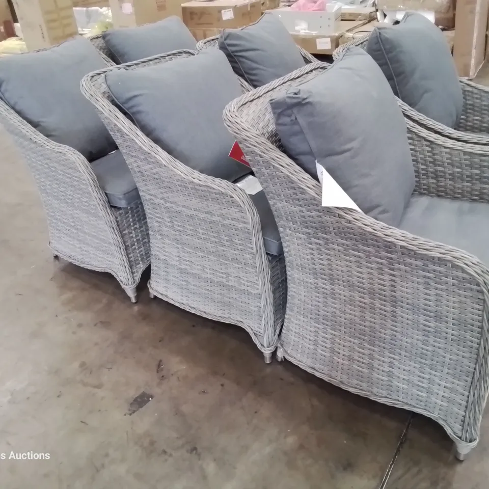 SET OF 6 AGREY RATTAN DINING ARMCHAIRS WITH CUSHIONS 
