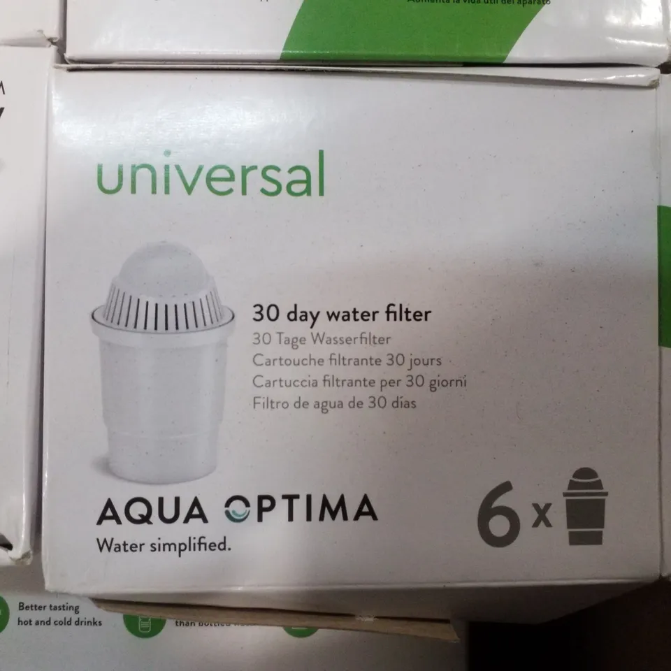 BOX CONTAINING APPROXIMATELY 30 AQUA OPTIMA UNIVERSAL 30 DAY WATER FILTERS