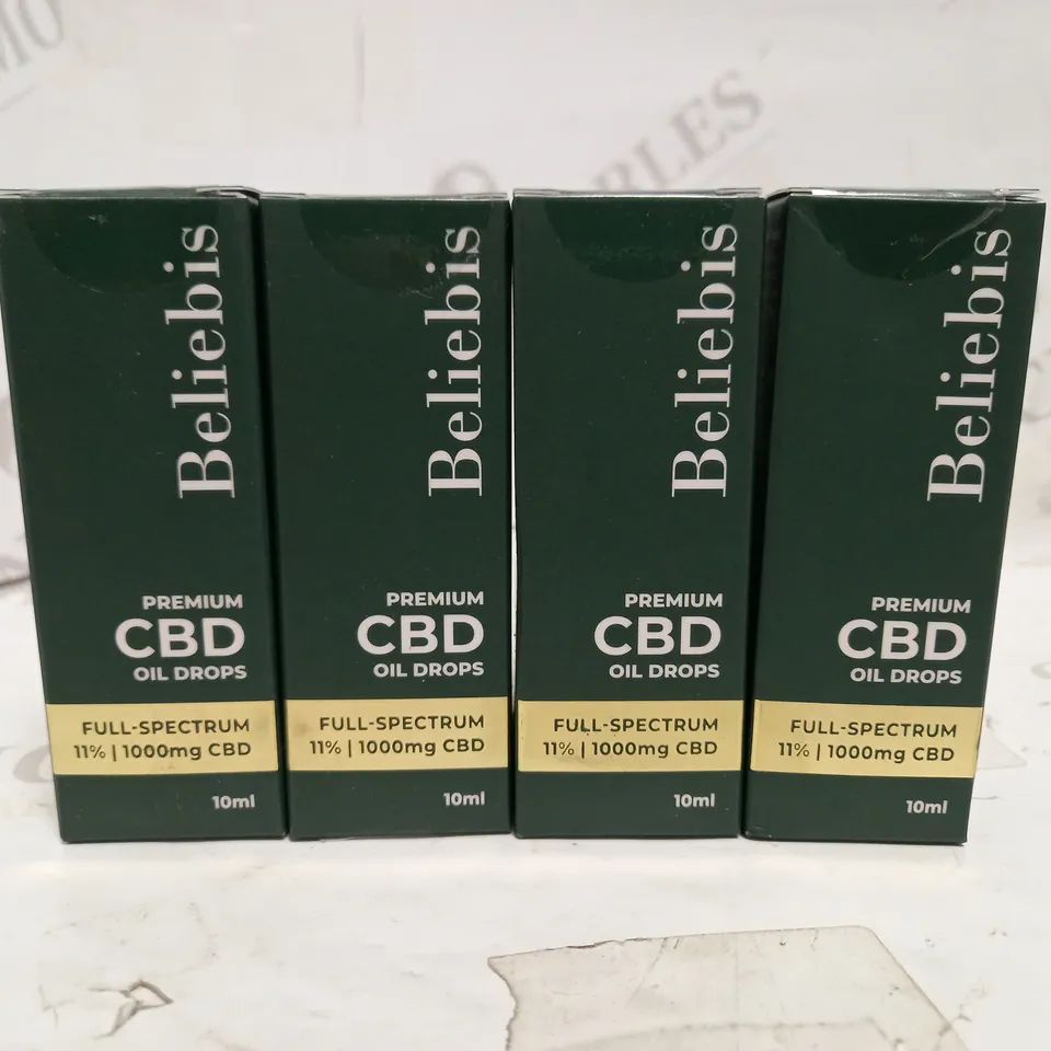 LOT OF 4 BELIEBIS PREMIUM CBD OIL DROPS 1000MG (4 X 10ML)