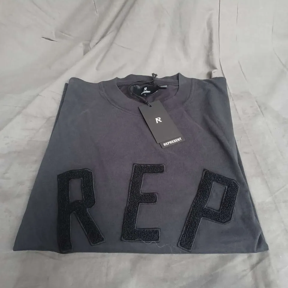 REPRESENT REP APPLIQUE JERSEY TSHIRT IN OFF BLACK SIZE L