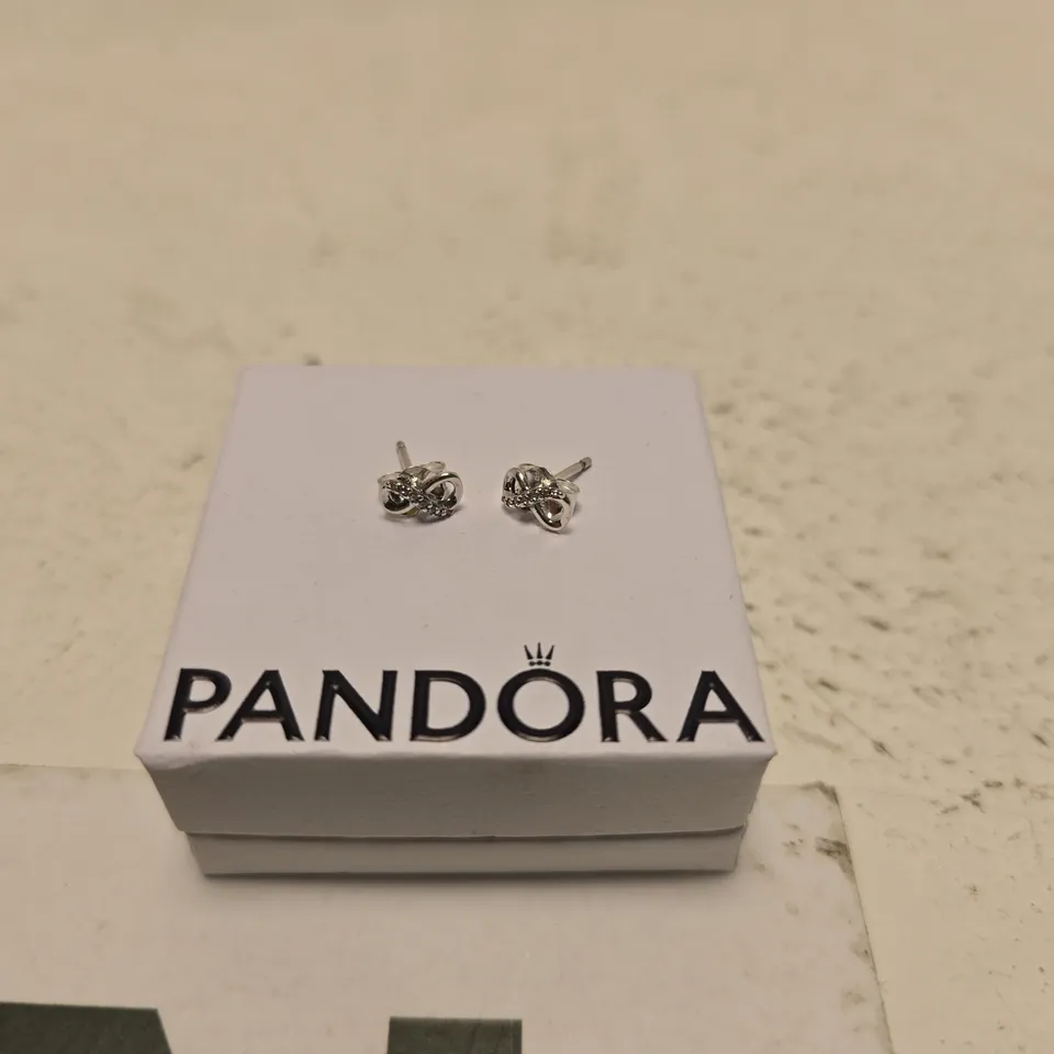 STERLING SILVER PANDORA SPARKLING INFINITY HEART STUD EARRINGS
